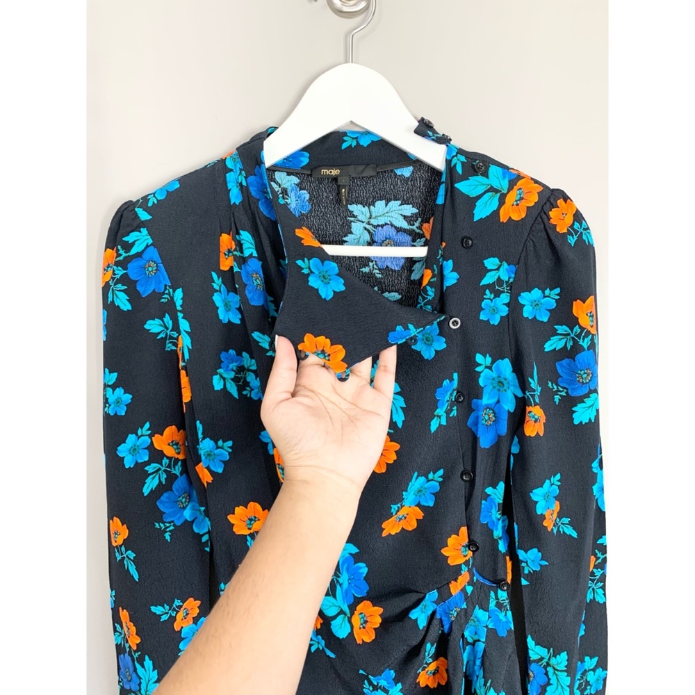 RARE MAJE Ripita Ruched Floral Long Sleeve Dress - Picture 11 of 16